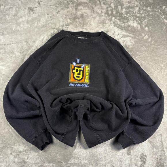 Levi's Other - Vtg Levis No Sweat Black Crewneck Sweatshirt Embroidered 90s Y2K Size L
